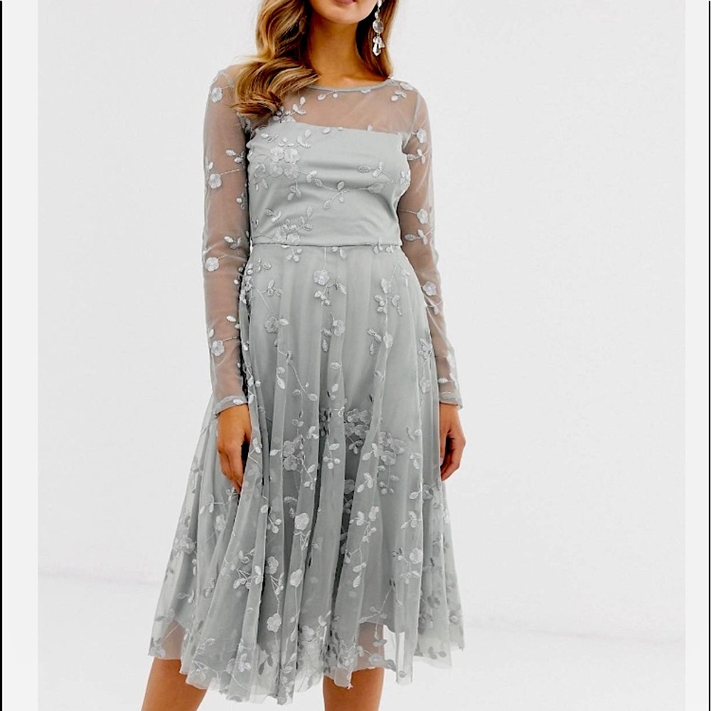 City Goddess gray mesh dress